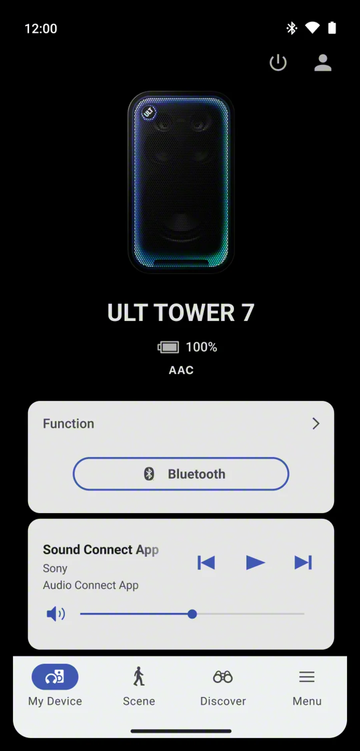 Ekran aplikacji Sony Sound Connect z ULT TOWER 7